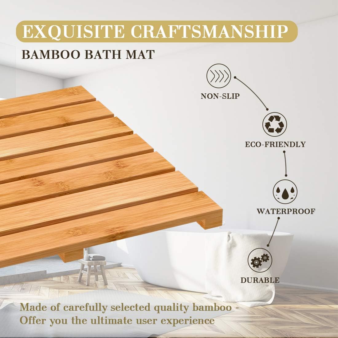 Non-Slip Bamboo Wooden Bath Mat