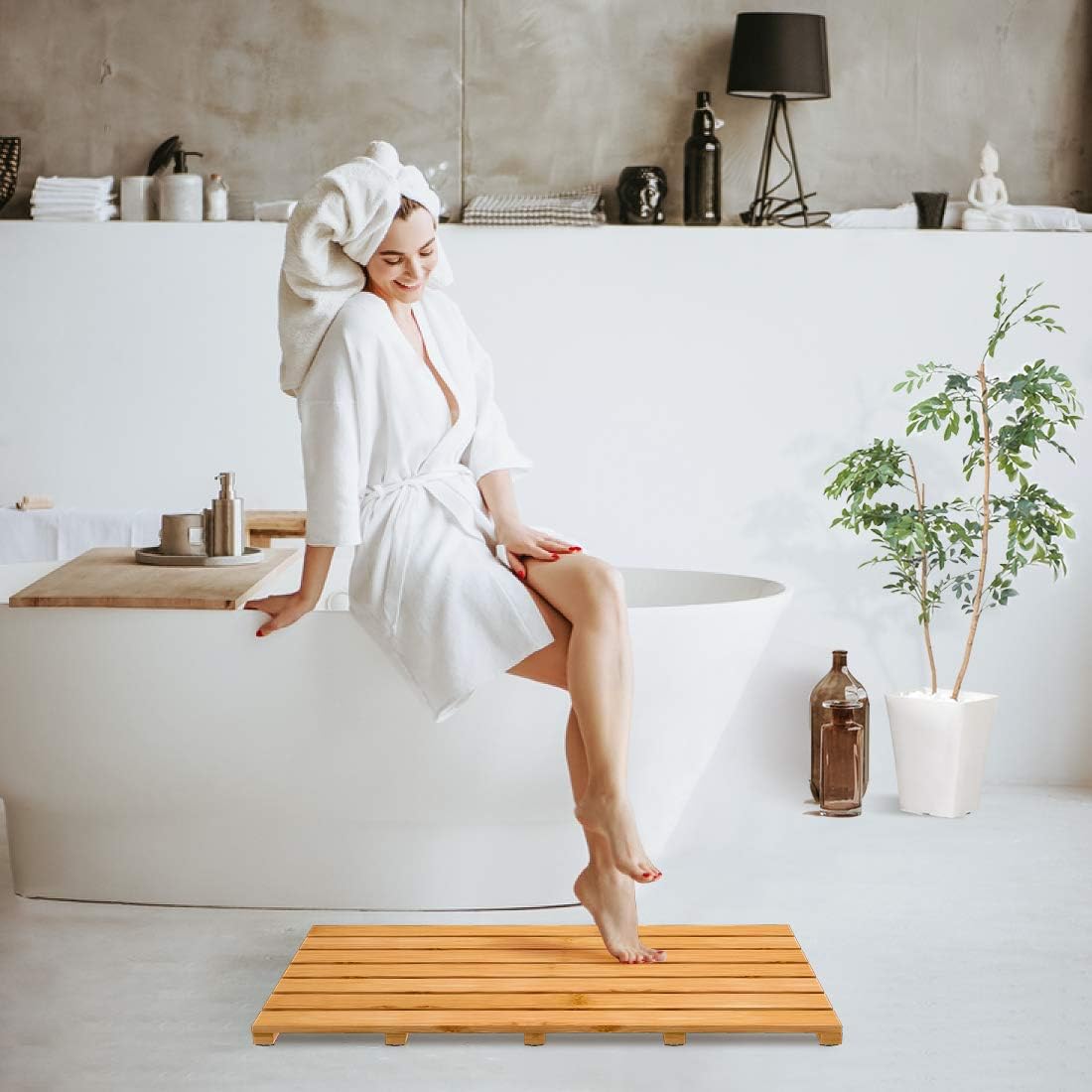 Non-Slip Bamboo Wooden Bath Mat